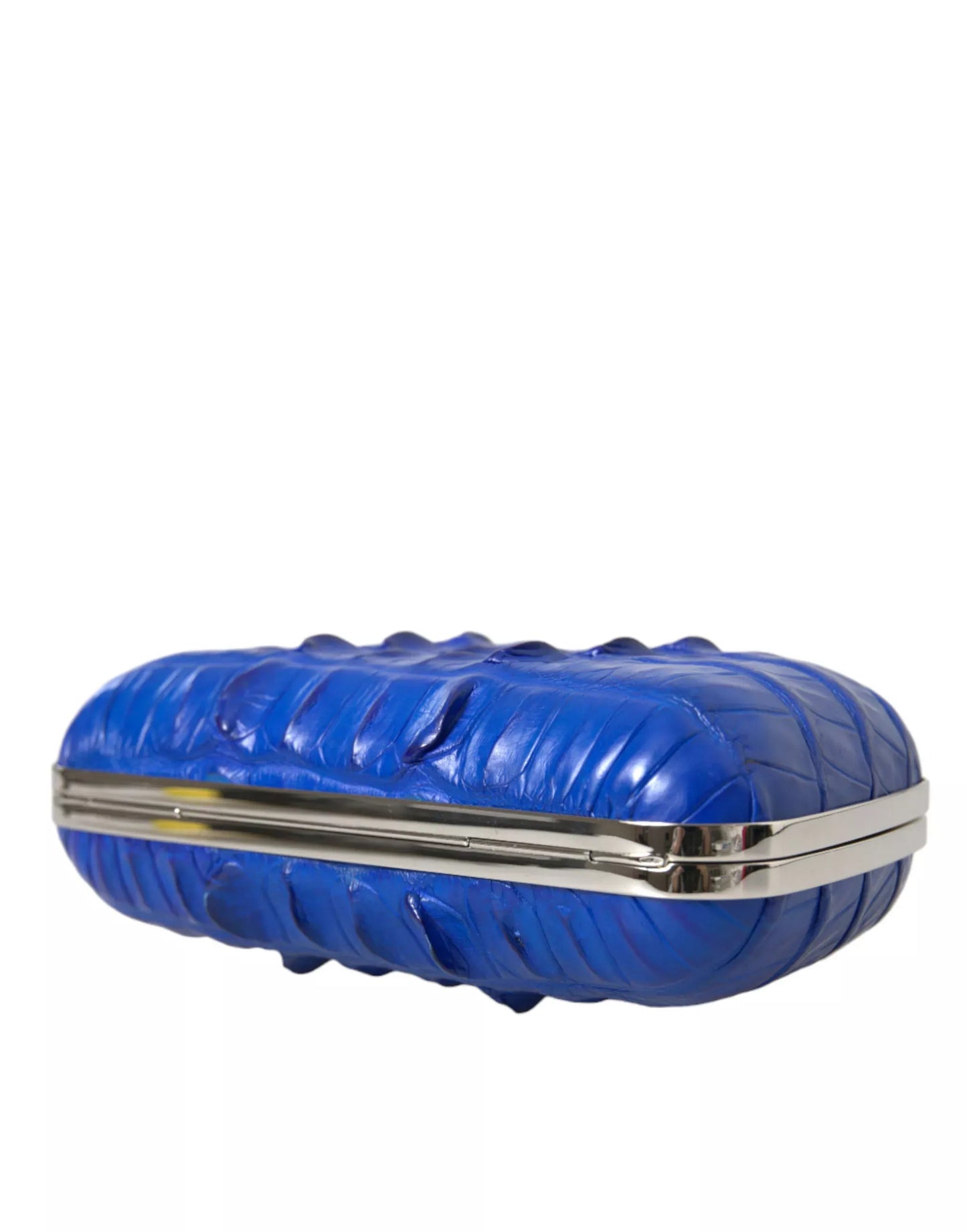 BALENCIAGA Crocodile Skin Blue Clutch – Luxury Italian Designer Bag with Silver Hardware & Adjustable Strap