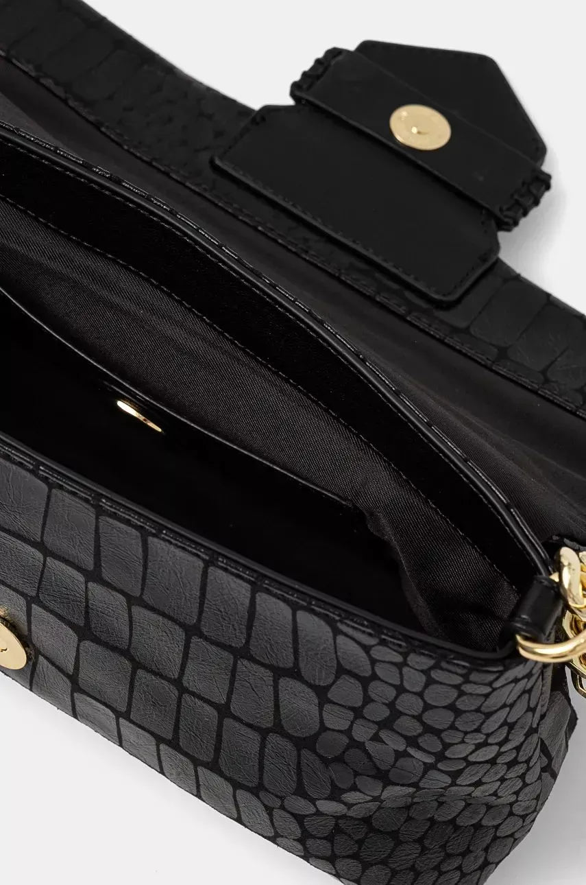 Love Moschino Women’s Black Printed Handbag – Chic Clip Closure