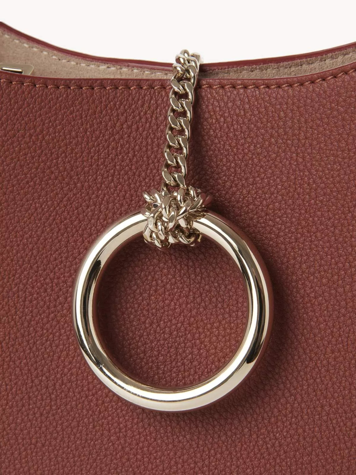 Chloé Small Arlène Shoulder Bag – Premium Calfskin, Gold Ring Closure, Grenade Leather