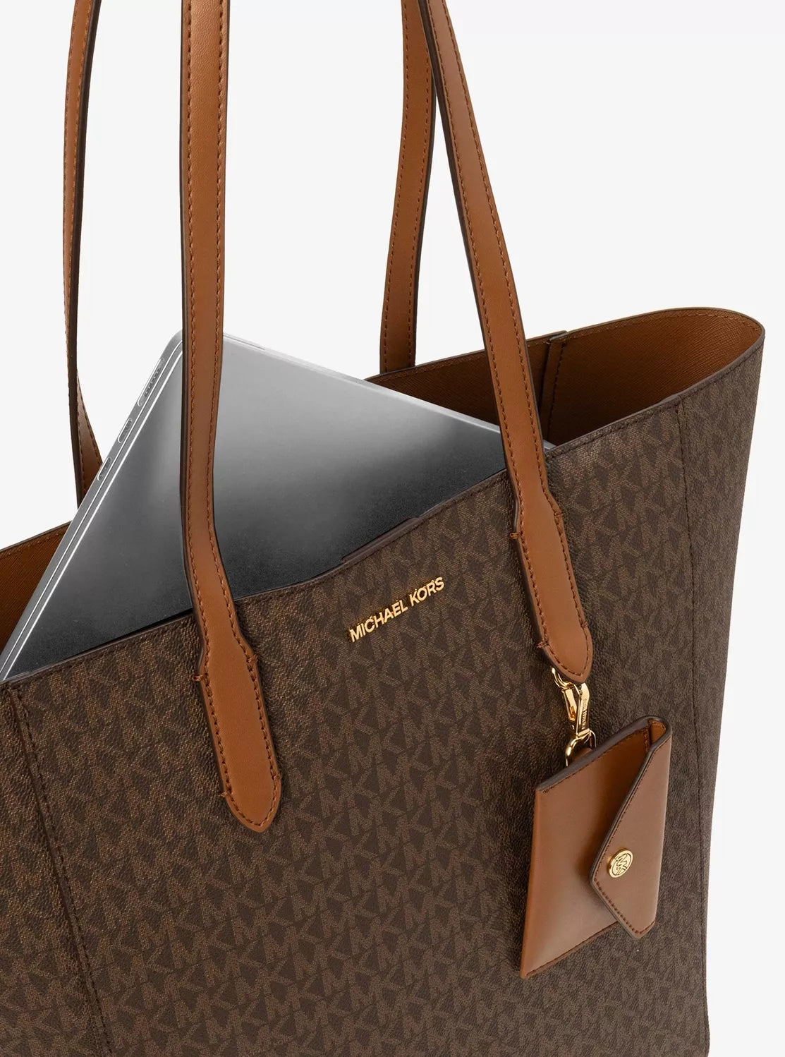 Michael Kors Women’s Brown Printed Handbag – Button Closure, Inside Pocket & Spacious Design | Fall/Winter Collection