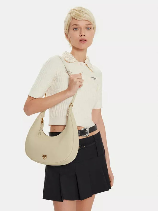 Pinko Women’s Beige Leather Shoulder Bag – Fall/Winter Essential