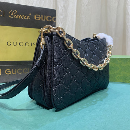 Gucci Micro Black Guccissima Leather Boston/Speedy Bag with Chain Strap