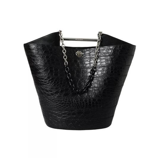 BALENCIAGA Black Crocodile Leather Maxi Bucket Bag – Luxury Designer Handbag