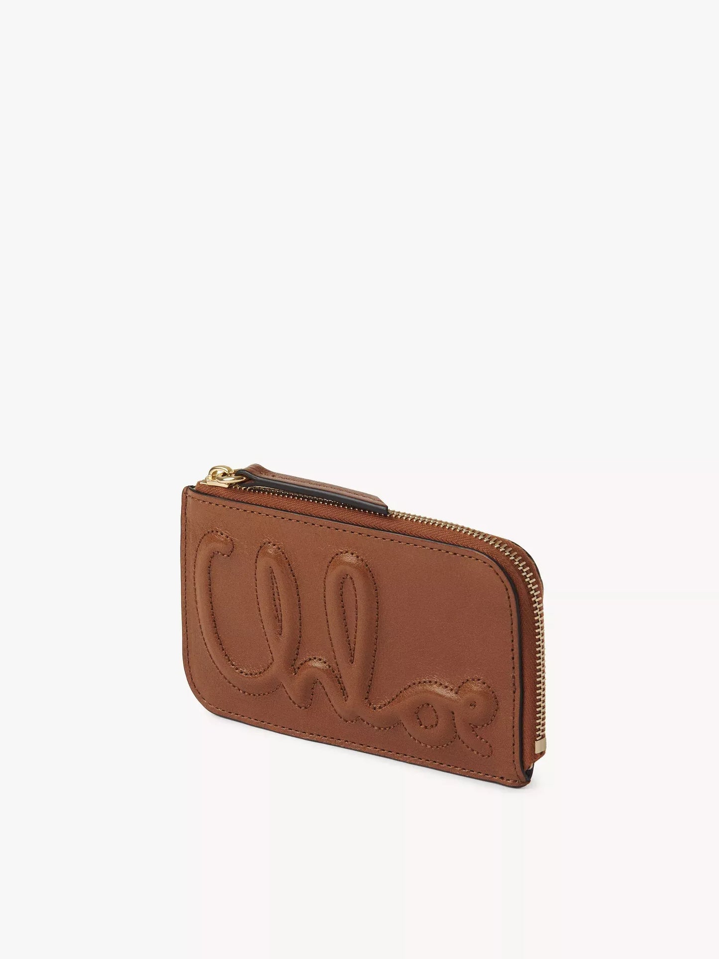 Chloé Leather Card Holder with Monogram & Zippered Compartment – Elegant & Functional Wallet
