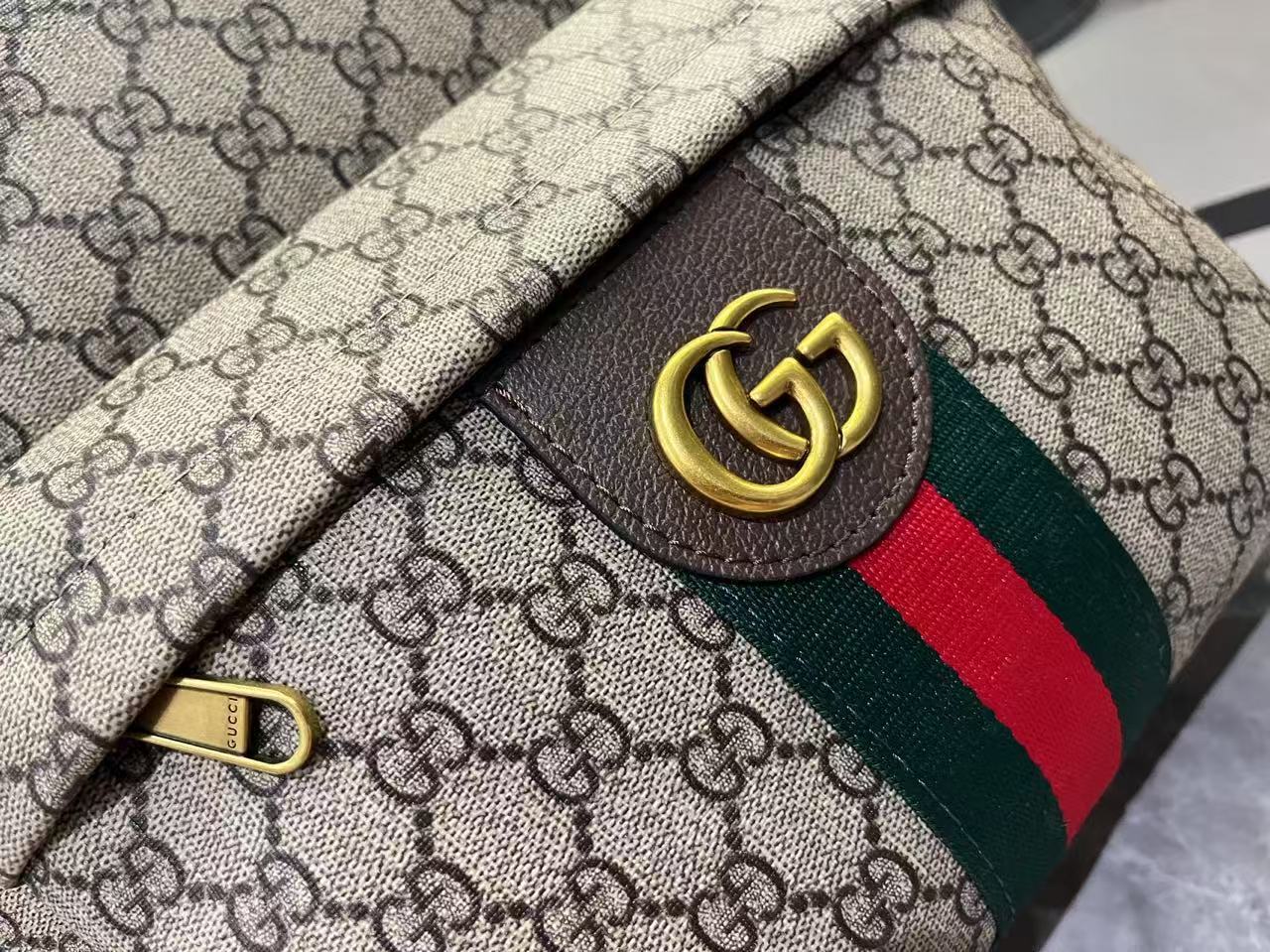 Gucci Large GG Supreme Canvas Backpack with Web and Double G Hardware