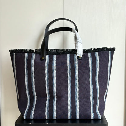 Gucci Large Red & Green Striped Canvas Tote Bag with Fringed Edge