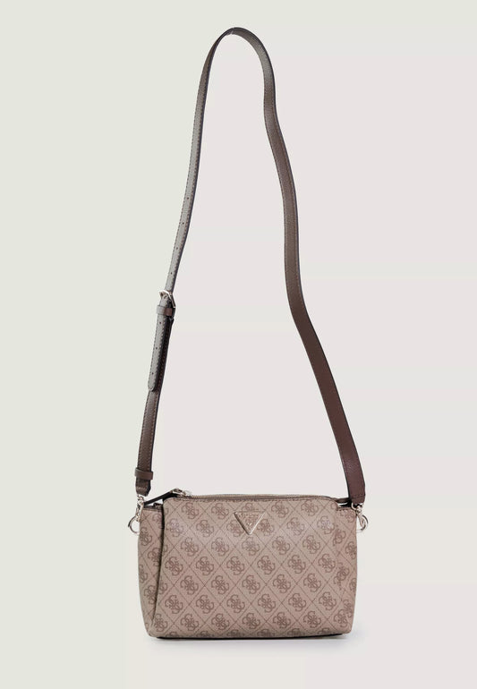 Guess Women’s Beige Shoulder Bag – PU Leather Compact Handbag with Zip Closure