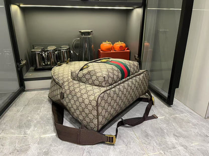 Gucci Large GG Supreme Canvas Backpack with Web and Double G Hardware