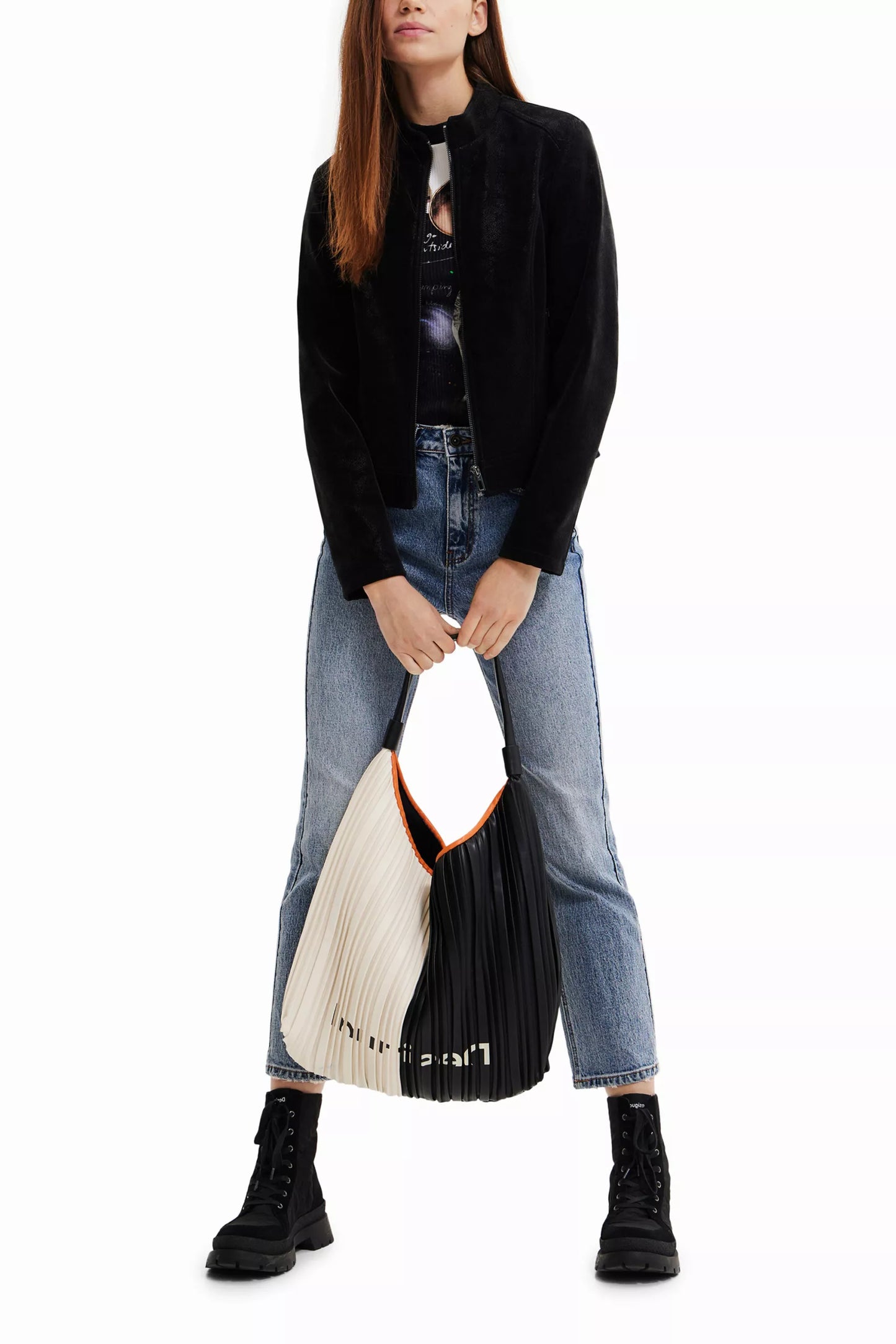 Desigual Black Handbag with Contrasting Details and Inner Pocket