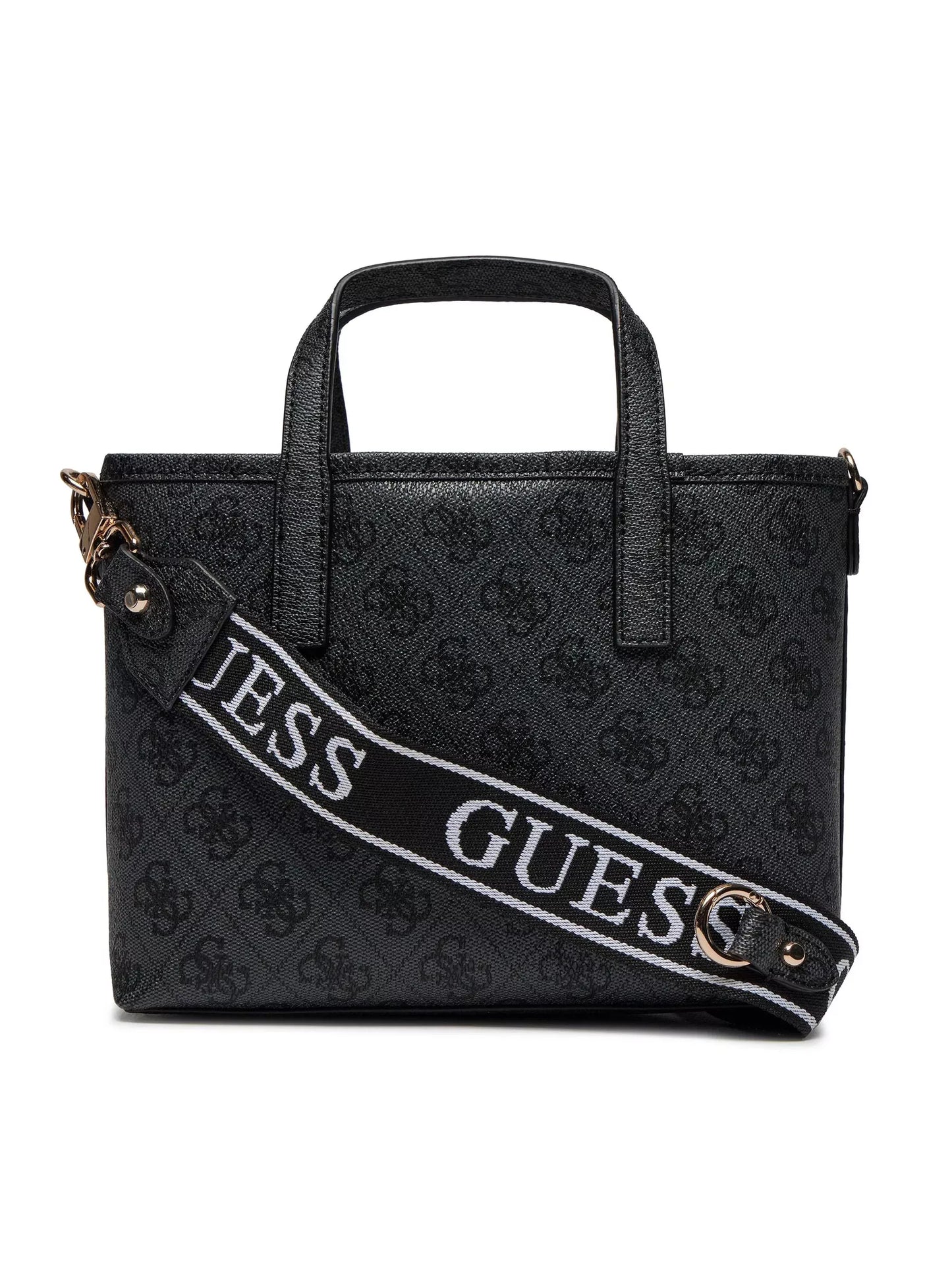 Guess Women’s Grey Printed Handbag – PU Leather Shoulder Bag with Top Handle & Detachable Strap