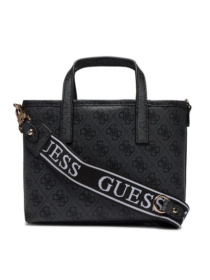 Guess Women’s Grey Printed Handbag – PU Leather Shoulder Bag with Top Handle & Detachable Strap