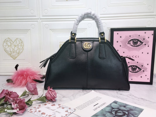 Gucci Classic Leather Dome Satchel with Top Handle and Signature Metallic Detailing