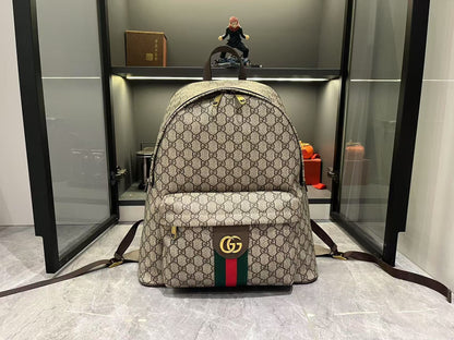 Gucci Large GG Supreme Canvas Backpack with Web and Double G Hardware