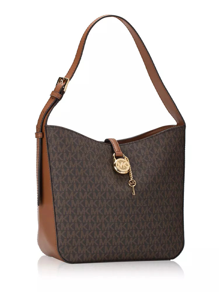 Michael Kors Women’s Brown Printed Handbag – Automatic Button Closure, Inside Pocket, Compact Design