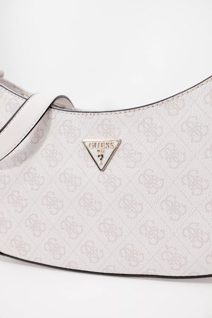 Guess Women’s Beige Printed Shoulder Bag – Elegant PU Leather Fall/Winter Handbag