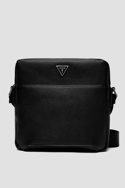 Guess Men’s Black Shoulder Bag – Premium PU Leather Minimalist Crossbody