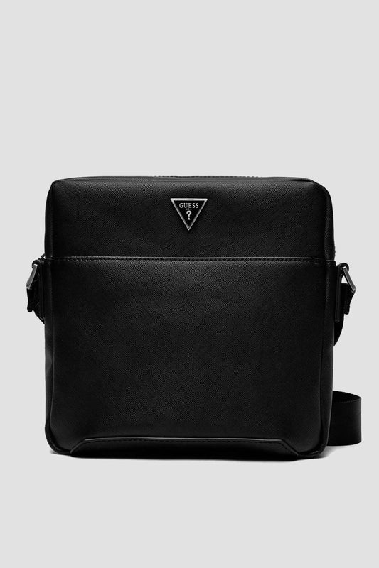 Guess Men’s Black Shoulder Bag – Premium PU Leather Minimalist Crossbody