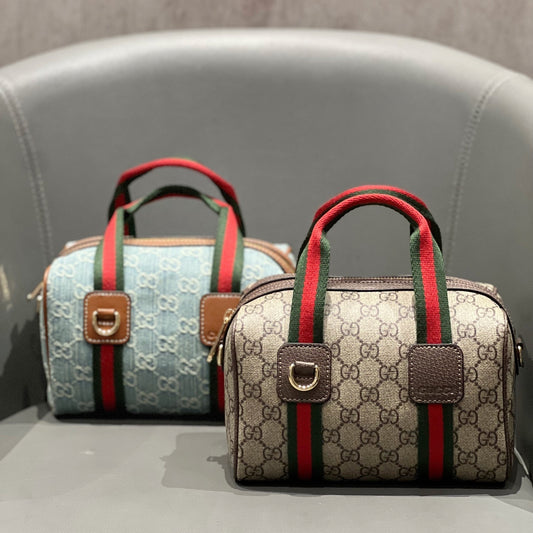 Gucci Denim Crossbody Bag with Web-Strap Detailing