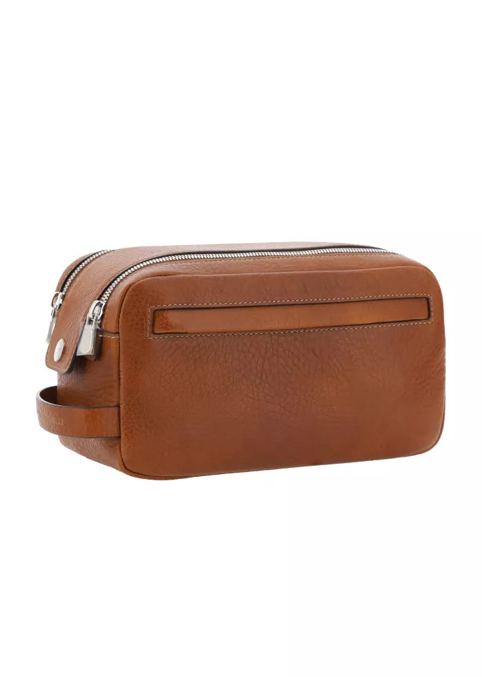 Brunello Cucinelli Leather Beauty Case with Double Zipper – Premium Italian Grained Leather Travel Organizer