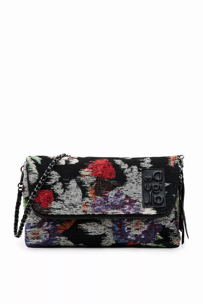 Desigual Stylish Black Handbag with Double Straps & Bold Contrast Design