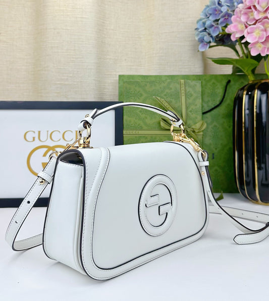 Gucci  Leather Flap Bag with Interlocking G Logo and Top Handle