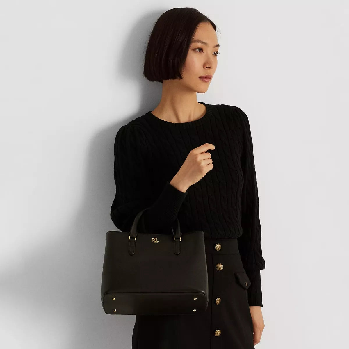 Ralph Lauren Signature Leather Handbag with Removable Shoulder Strap