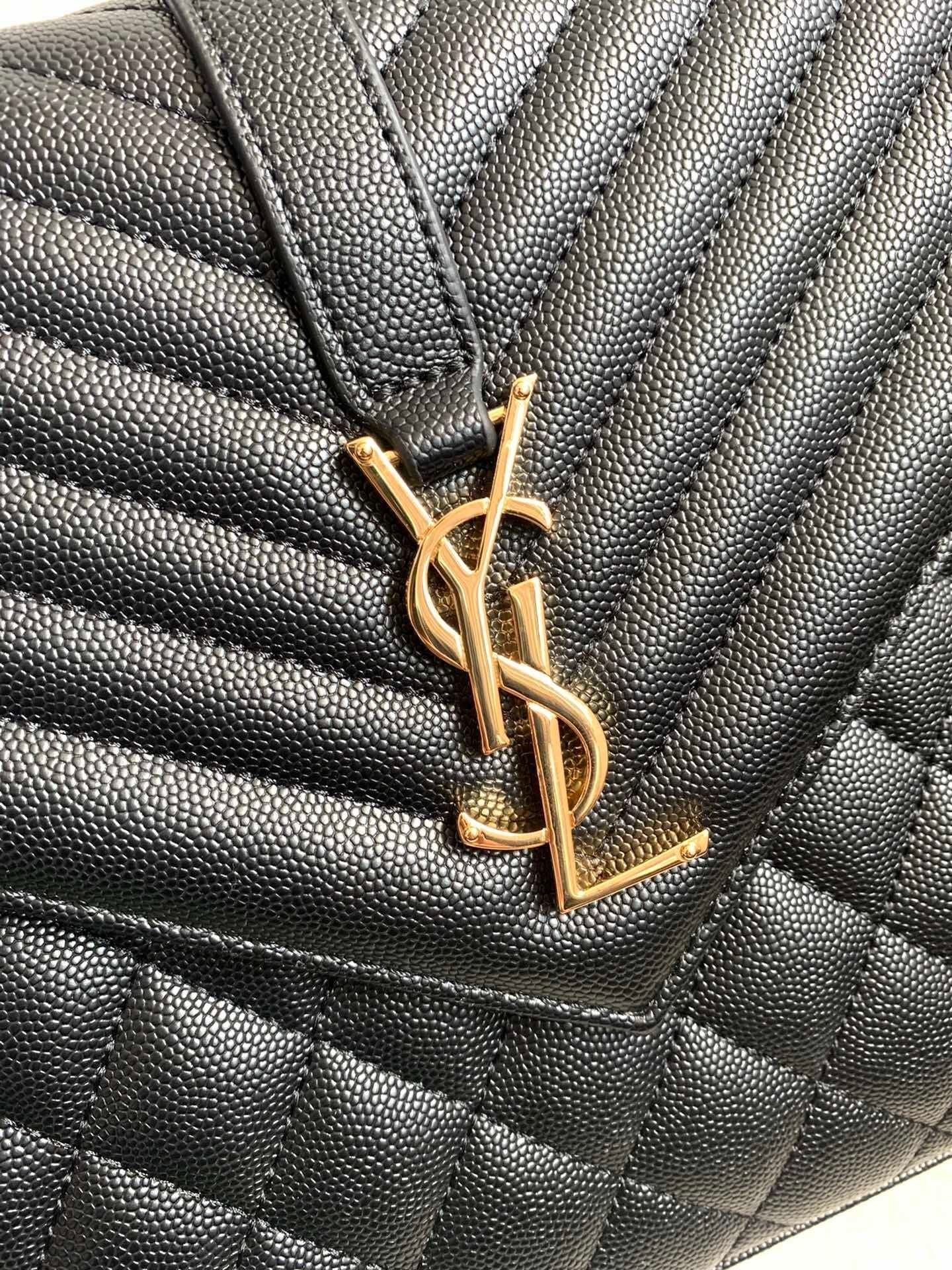Saint Laurent Grained Leather Crescent Mini Shoulder Bag with Monogram Closure