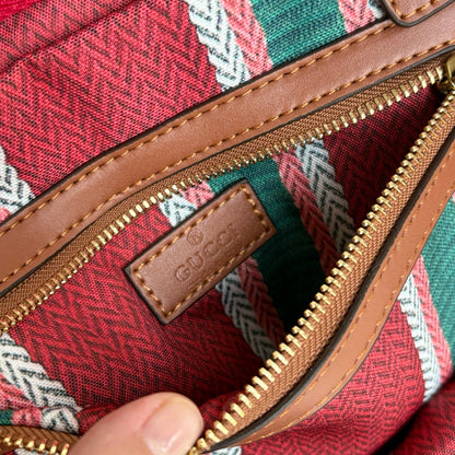 Gucci Large Red & Green Striped Canvas Tote Bag with Fringed Edge