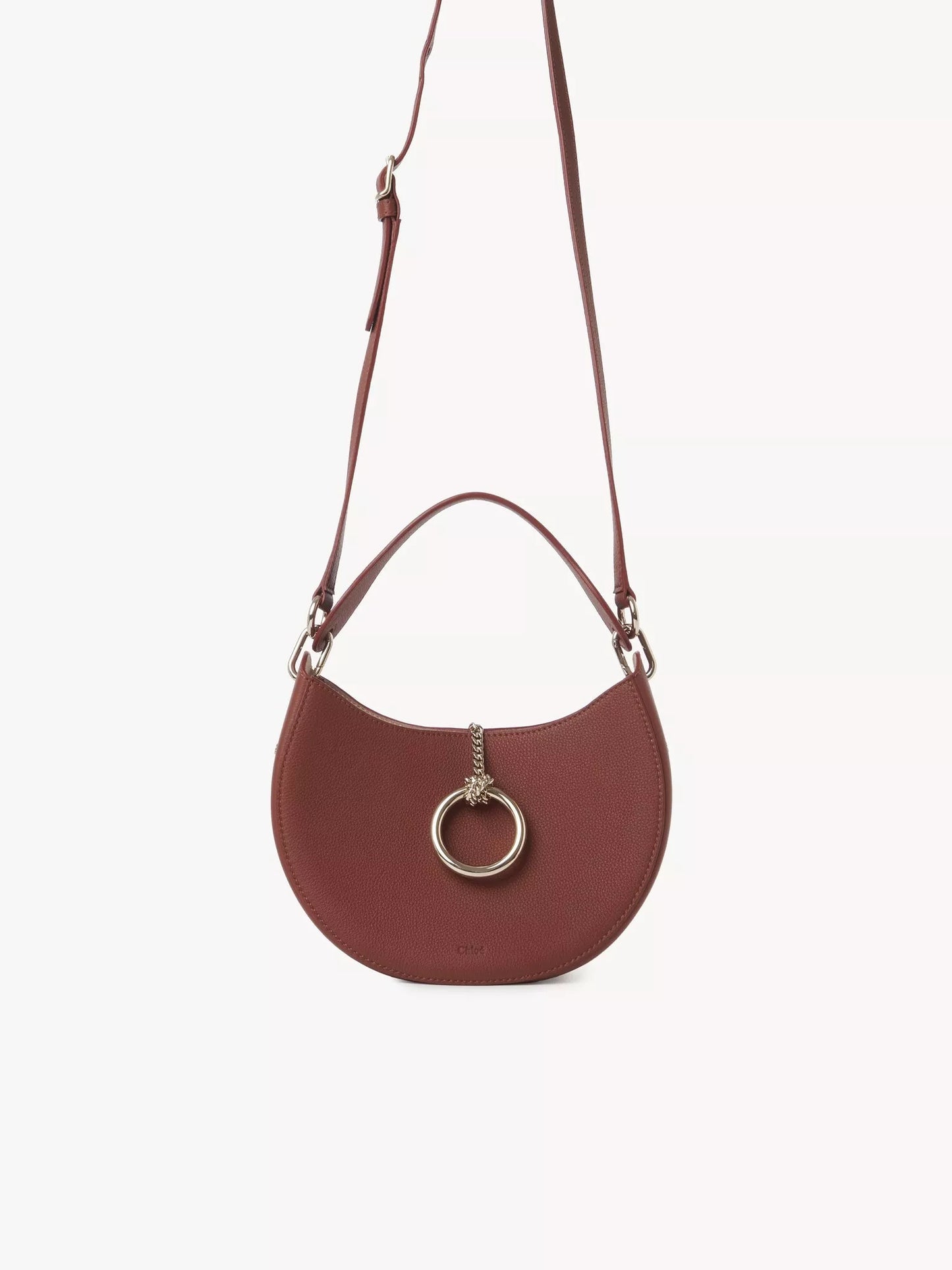 Chloé Small Arlène Shoulder Bag – Premium Calfskin, Gold Ring Closure, Grenade Leather