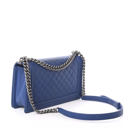Chanel Medium Blue Caviar Leather Boy Bag with Gold Hardware – Iconic Designer Handbag
