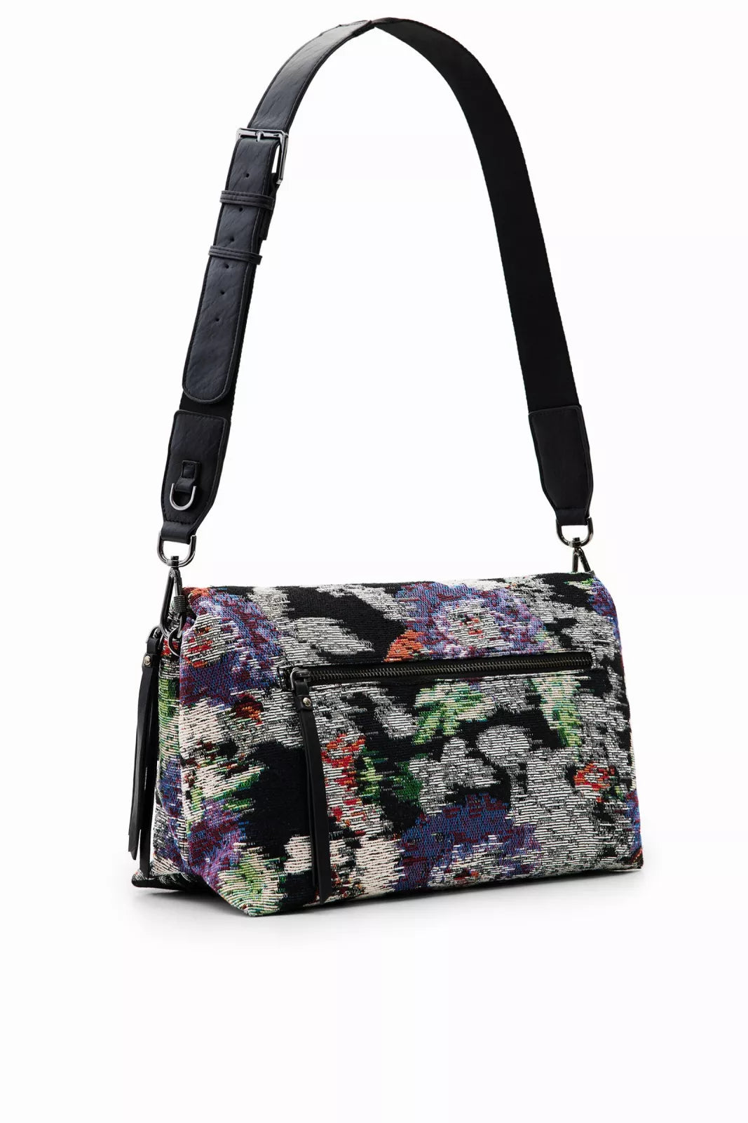 Desigual Stylish Black Handbag with Double Straps & Bold Contrast Design
