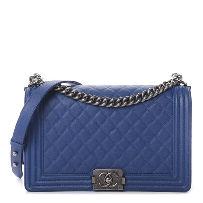Chanel Medium Blue Caviar Leather Boy Bag with Gold Hardware – Iconic Designer Handbag