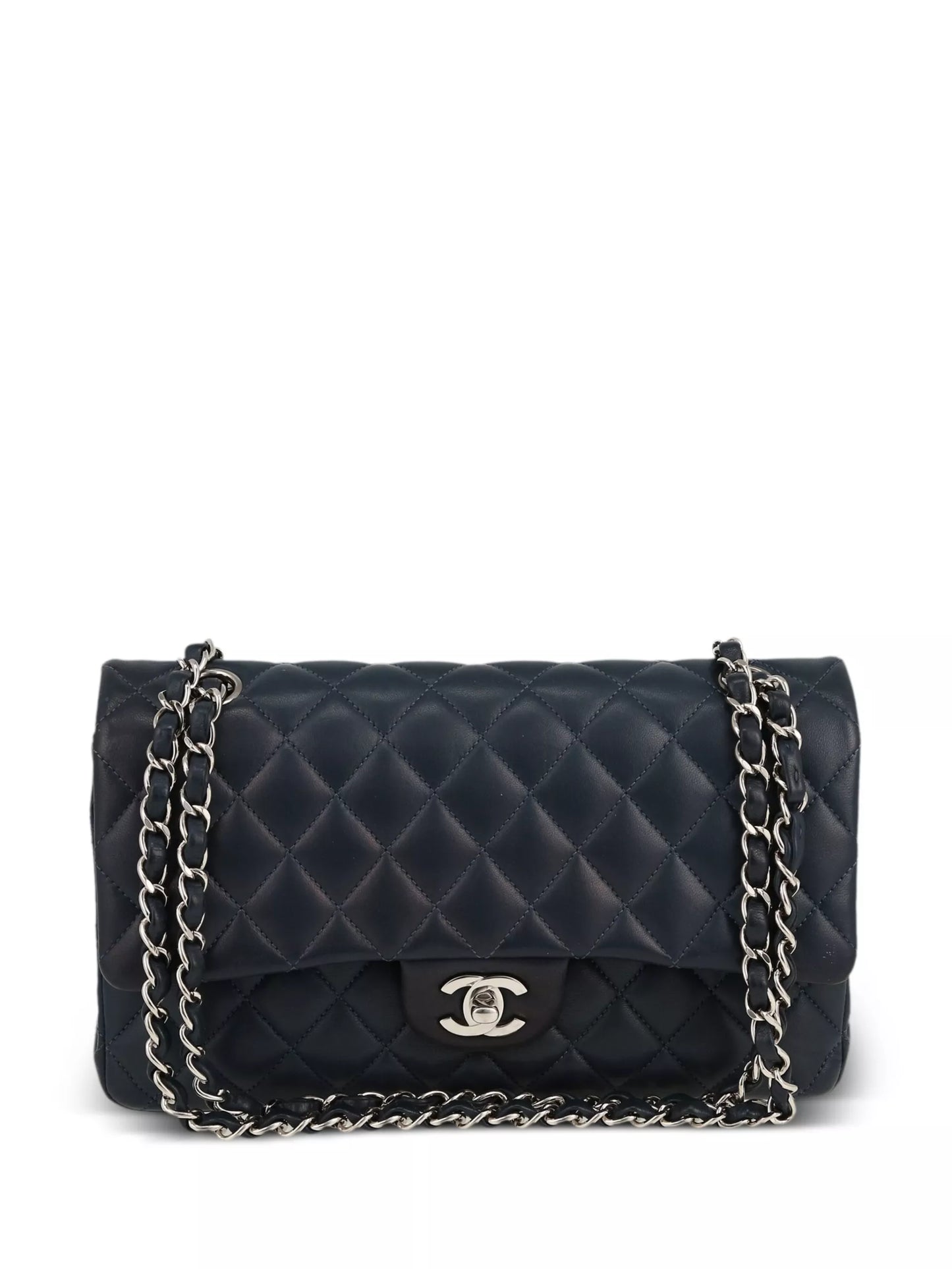 Preowned Chanel Caviar Double Flap Bag Medium – Black Leather with Silver Hardware, Series 11