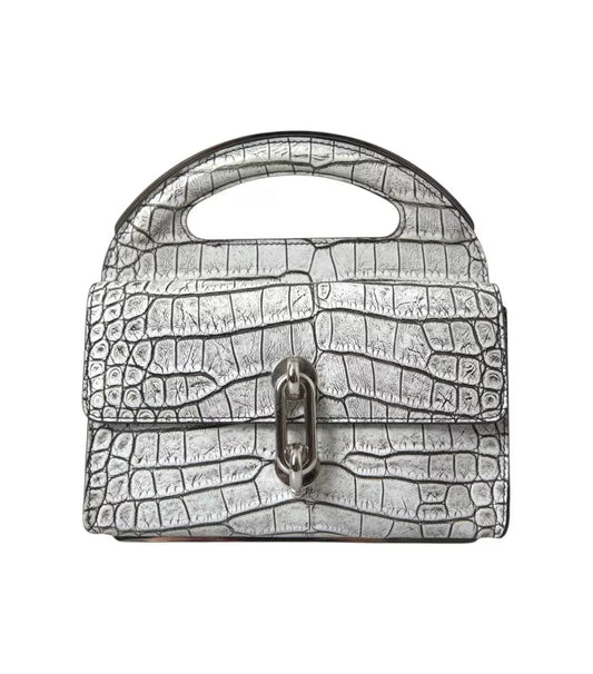 Balenciaga Metallic Silver Alligator Leather Mini Top Handle Bag – Luxury Designer Handbag