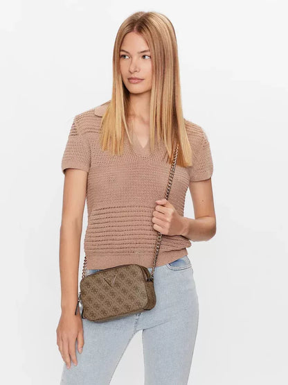 Guess Women’s Brown Printed Shoulder Bag – Trendy Fall/Winter PU Leather Handbag