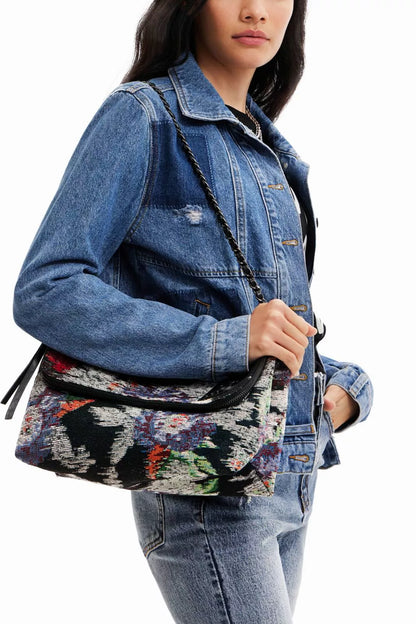 Desigual Stylish Black Handbag with Double Straps & Bold Contrast Design