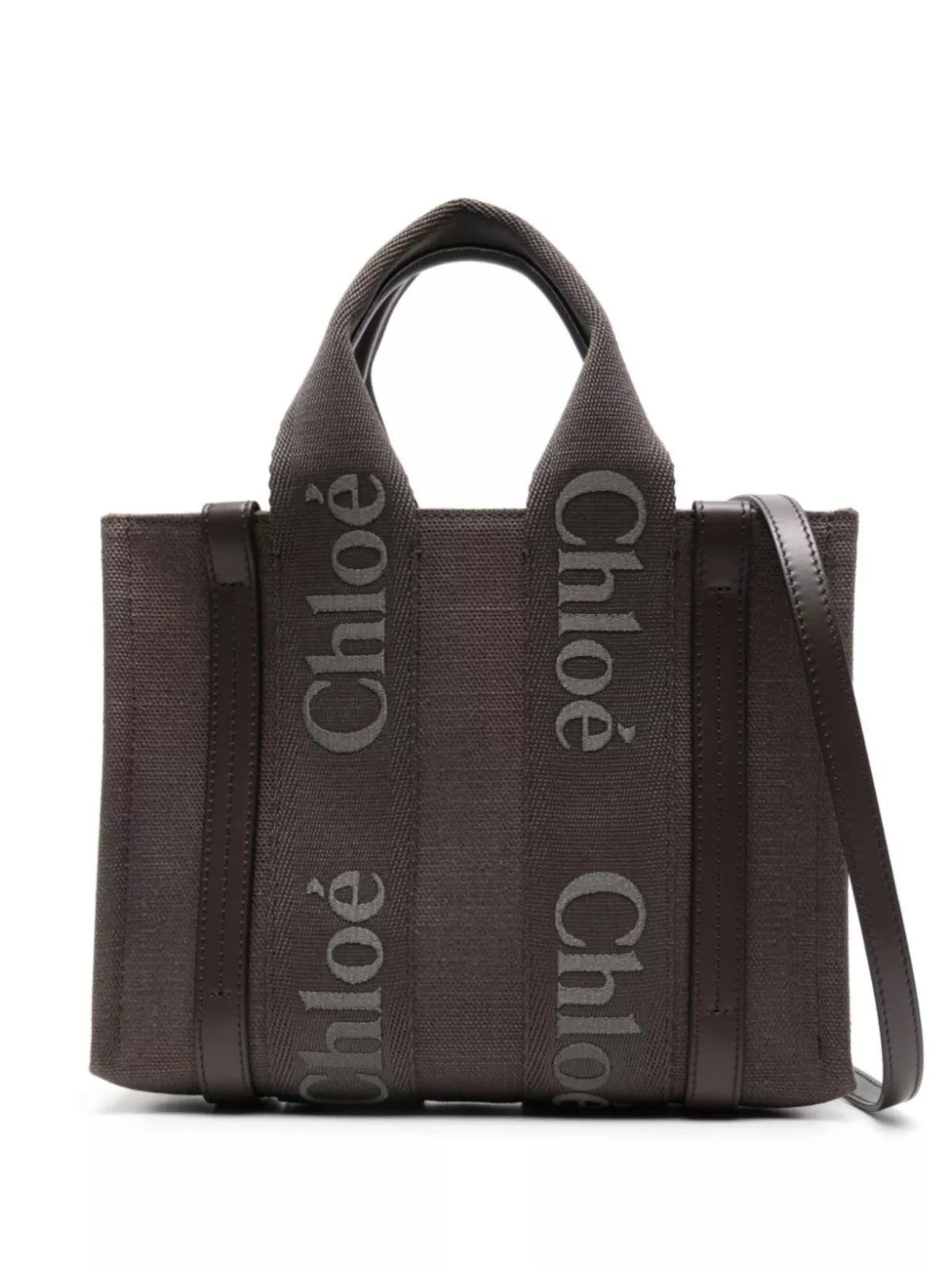 Chloé Woody Linen Handbag with Leather Accents – Chic & Versatile