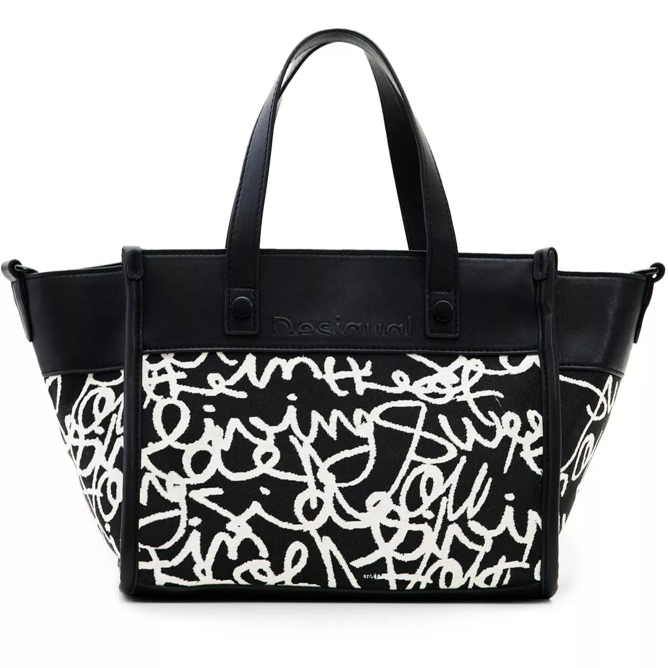 Desigual Black and White Bag with Dual Handles and Adjustable Strap