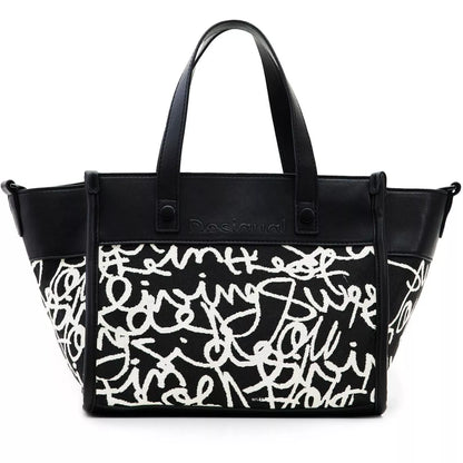 Desigual Black and White Bag with Dual Handles and Adjustable Strap
