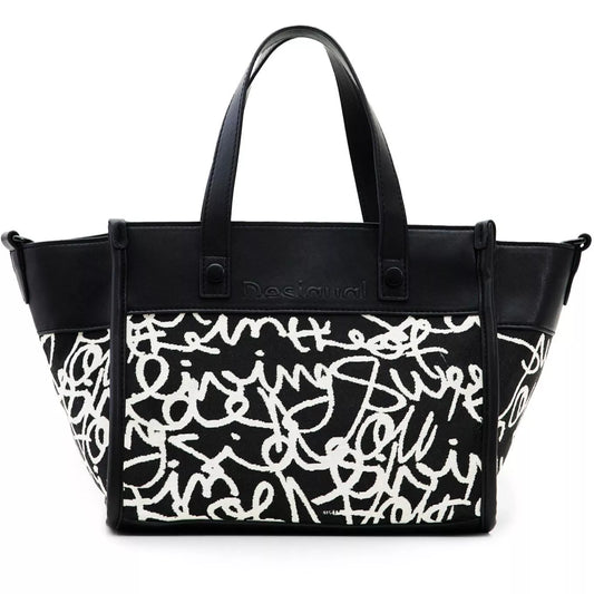 Desigual Black and White Bag with Dual Handles and Adjustable Strap
