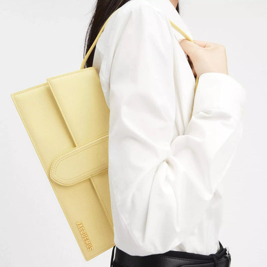 Jacquemus Canary Yellow Smooth Calfskin Shoulder Bag with Gold Hardware – Luxury Designer Statement Bag