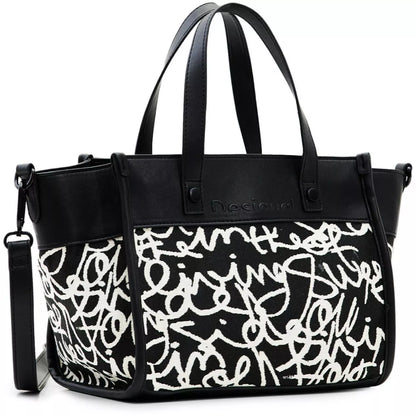 Desigual Black and White Bag with Dual Handles and Adjustable Strap
