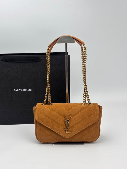 Saint Laurent Loulou Small or Mini Matelassé Suede Chain Bag
