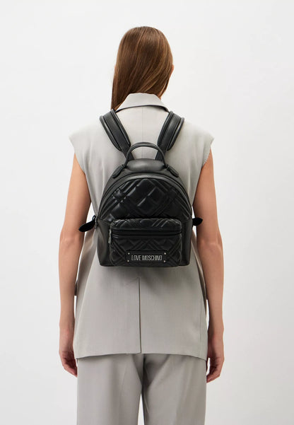 Love Moschino Women’s Black Rucksack with Front Pockets – Elegant Everyday Backpack