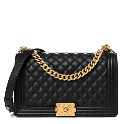 Preowned Chanel Boy Bag Large – Black Lambskin Leather with Gold Hardware, Quilted Design