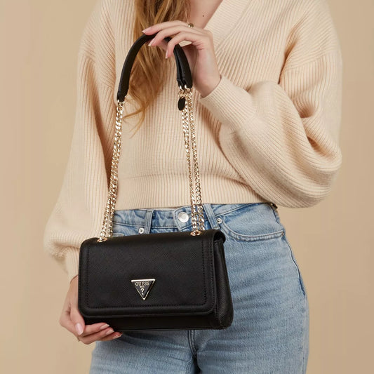 Guess Women’s Classic Black Shoulder Bag – PU Leather Chic Handbag for Fall & Winter