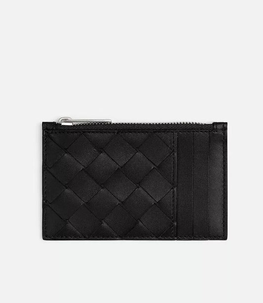 Bottega Veneta Intrecciato VN Calfskin Card Holder with Zip – Fondant/Ice Luxury Leather Wallet