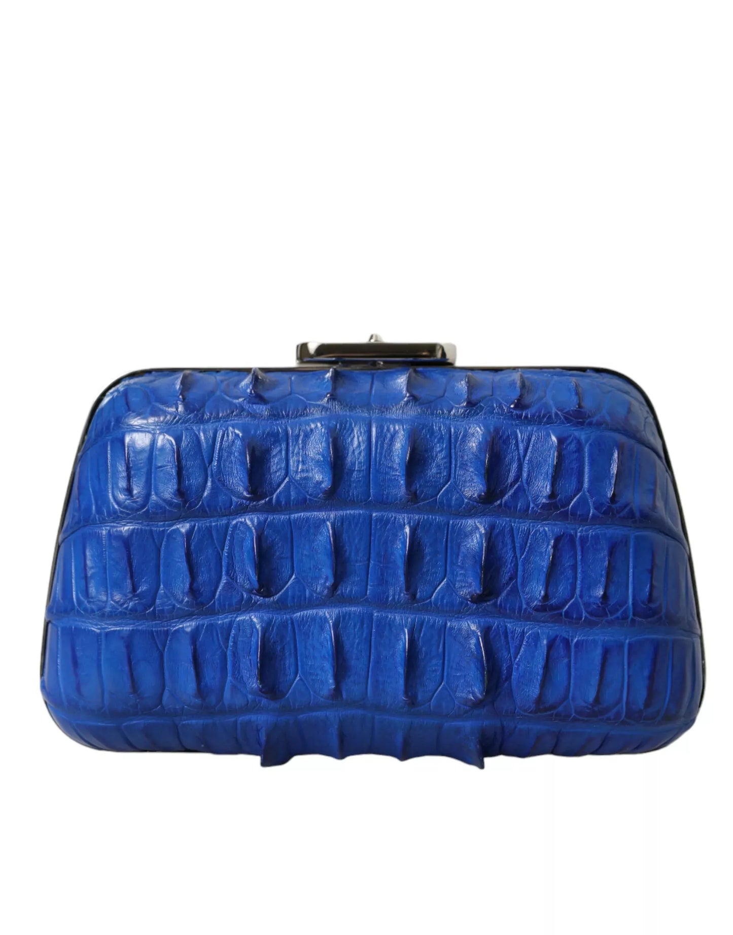 BALENCIAGA Crocodile Skin Blue Clutch – Luxury Italian Designer Bag with Silver Hardware & Adjustable Strap