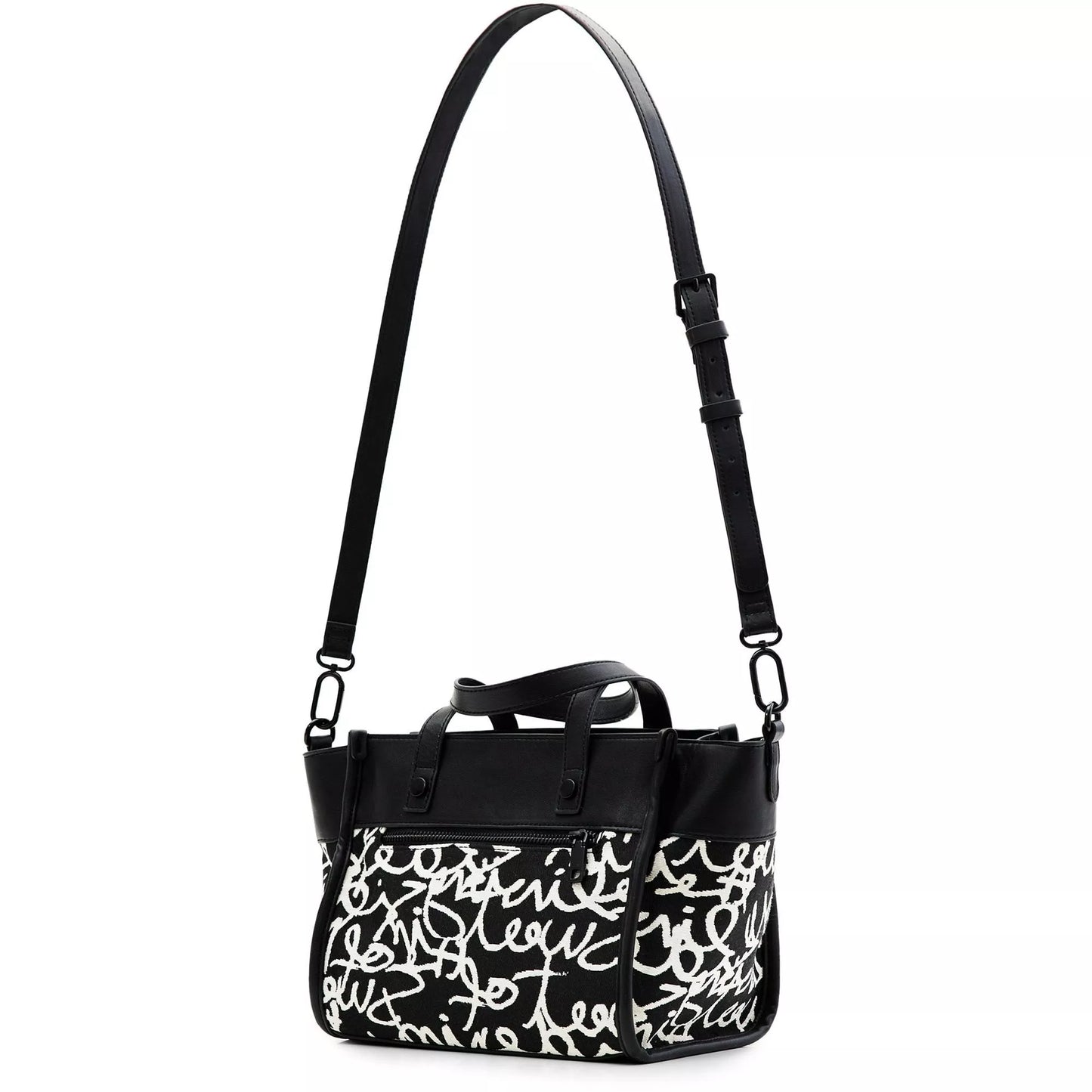 Desigual Black and White Bag with Dual Handles and Adjustable Strap