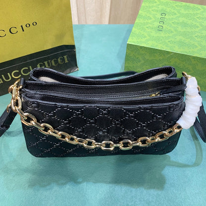 Gucci Micro Black Guccissima Leather Boston/Speedy Bag with Chain Strap